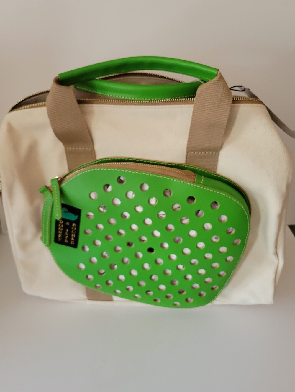Dooney & Burkey Canvas Tennis Duffel Bag with Lime Green Paddle Pocket,gym, - Picture 7 of 10